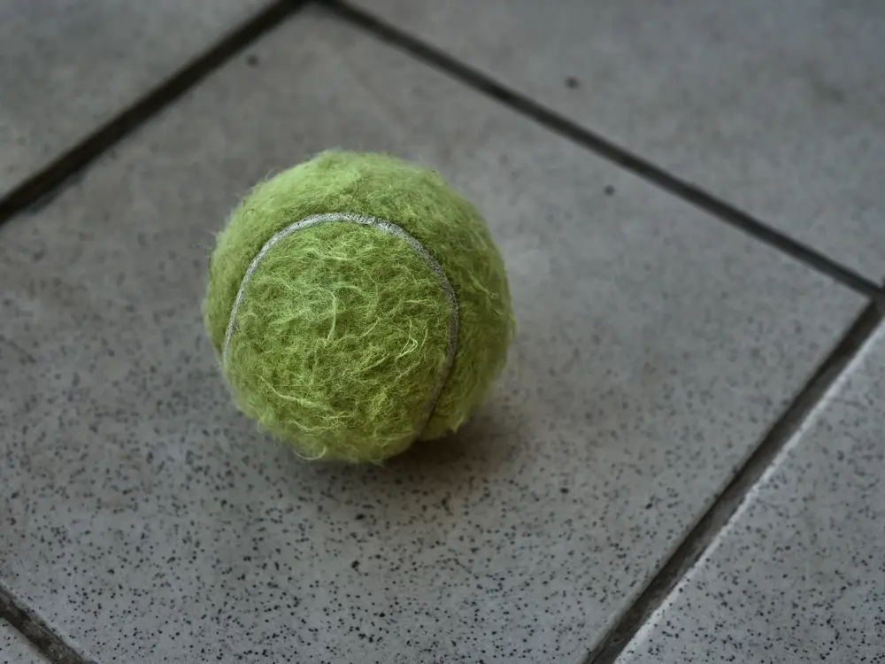green old tennis ball on a gray background