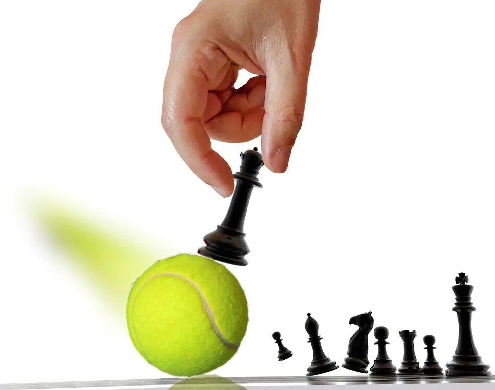 tennis tactic strategy yellow round ball cotrolled by chess pawn