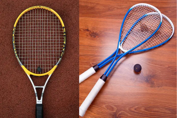 collage of racquetball and tennis racket